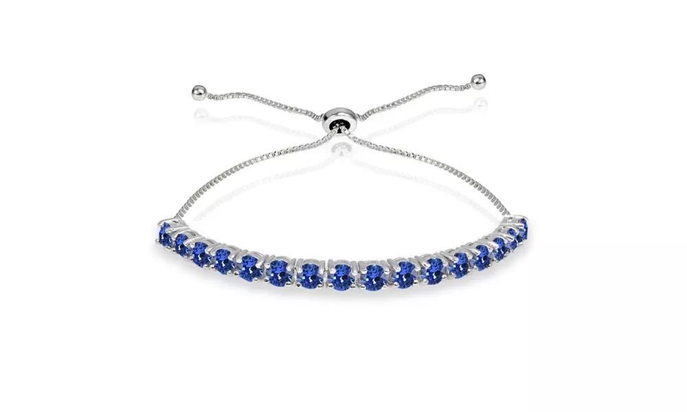 925 Silver 4mm Royal Blue Adjustable Bracelet made with European Crystals - Primary Image