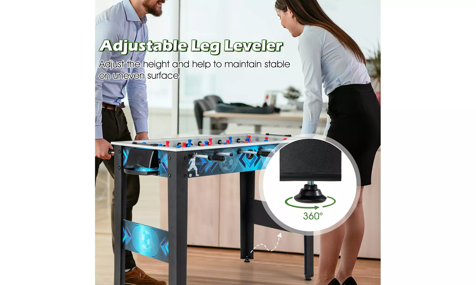 Foosball Table Game Set w/ 2 Footballs Smooth Handle 18 Realistic Players
