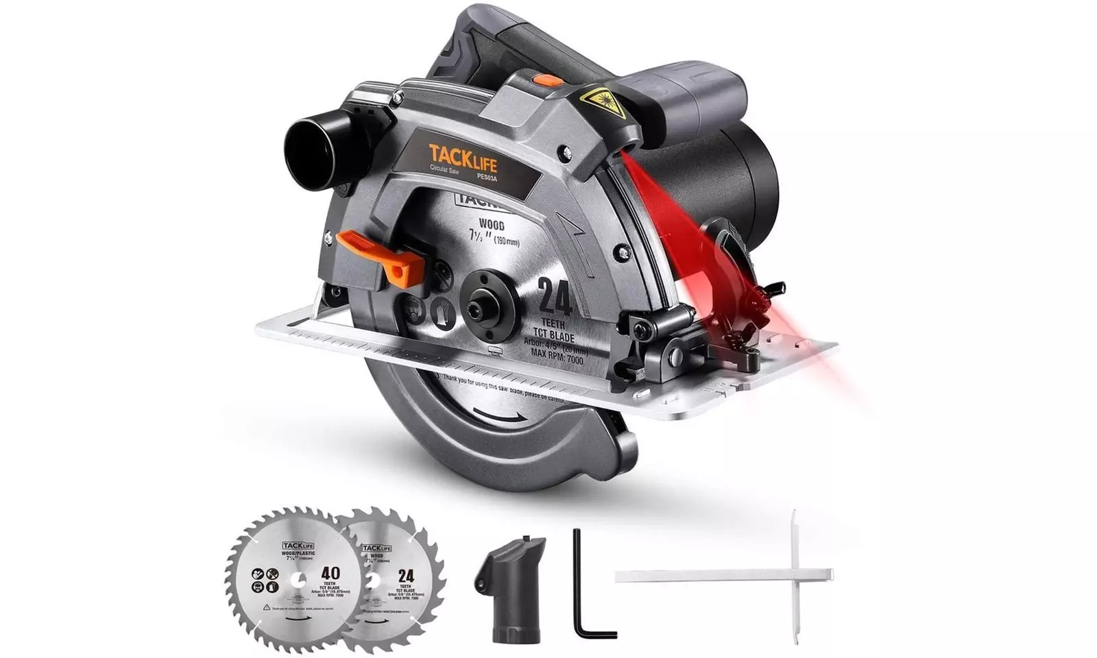 Tacklife 1500W Electric Circular Saw with Vacuum Adapter - Primary Image