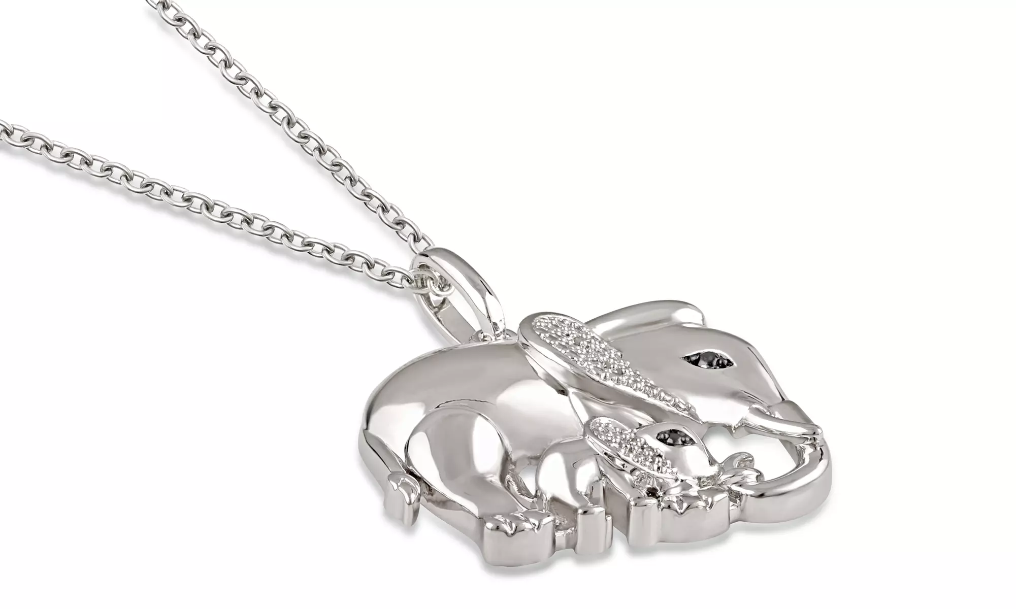 Diamond Accent Single Diamond Elephant Mom And Baby Pendant By DiamondMuse
