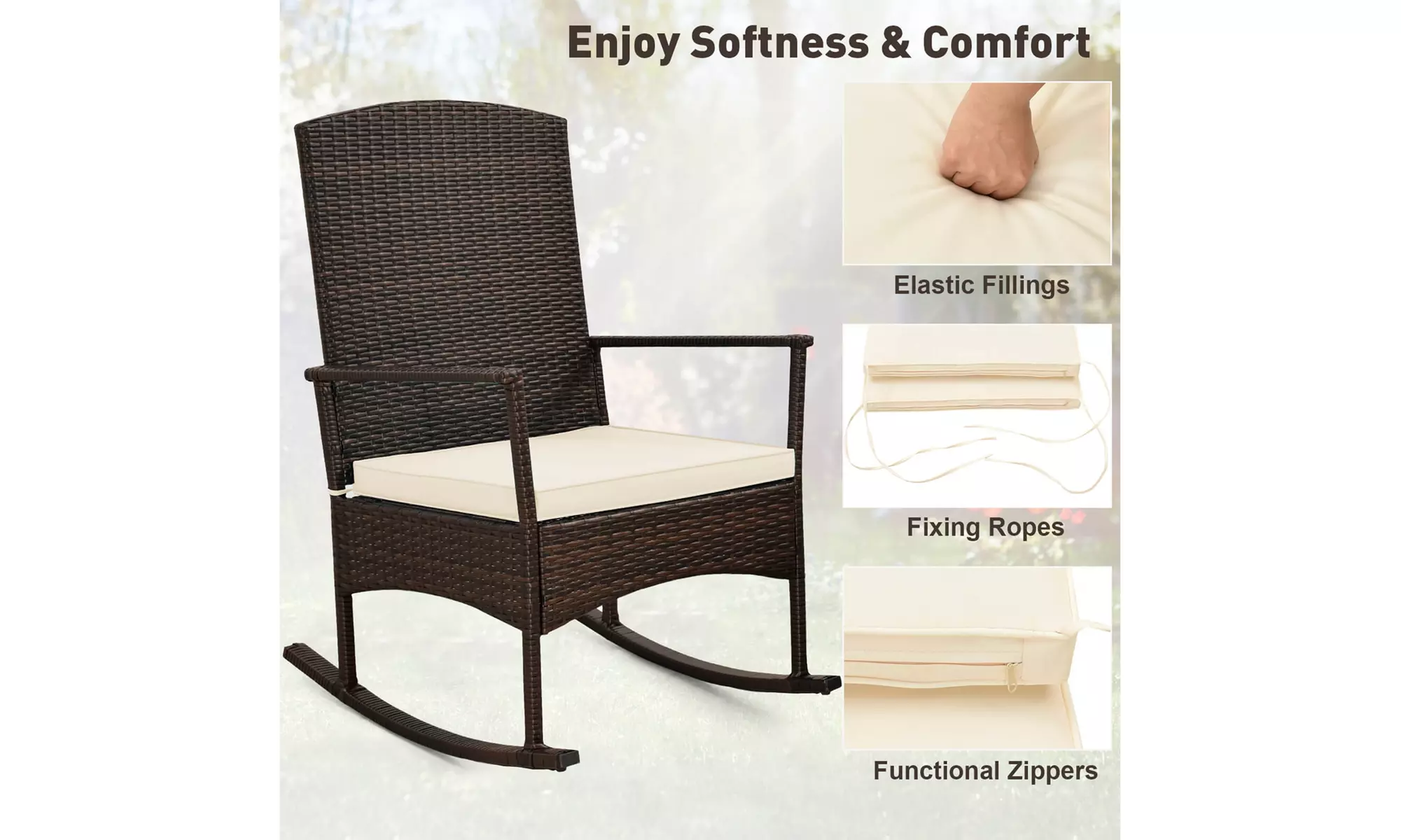Costway 3 Piece Wicker Patio Set With Rocking Chairs & 2-Tier Coffee Table