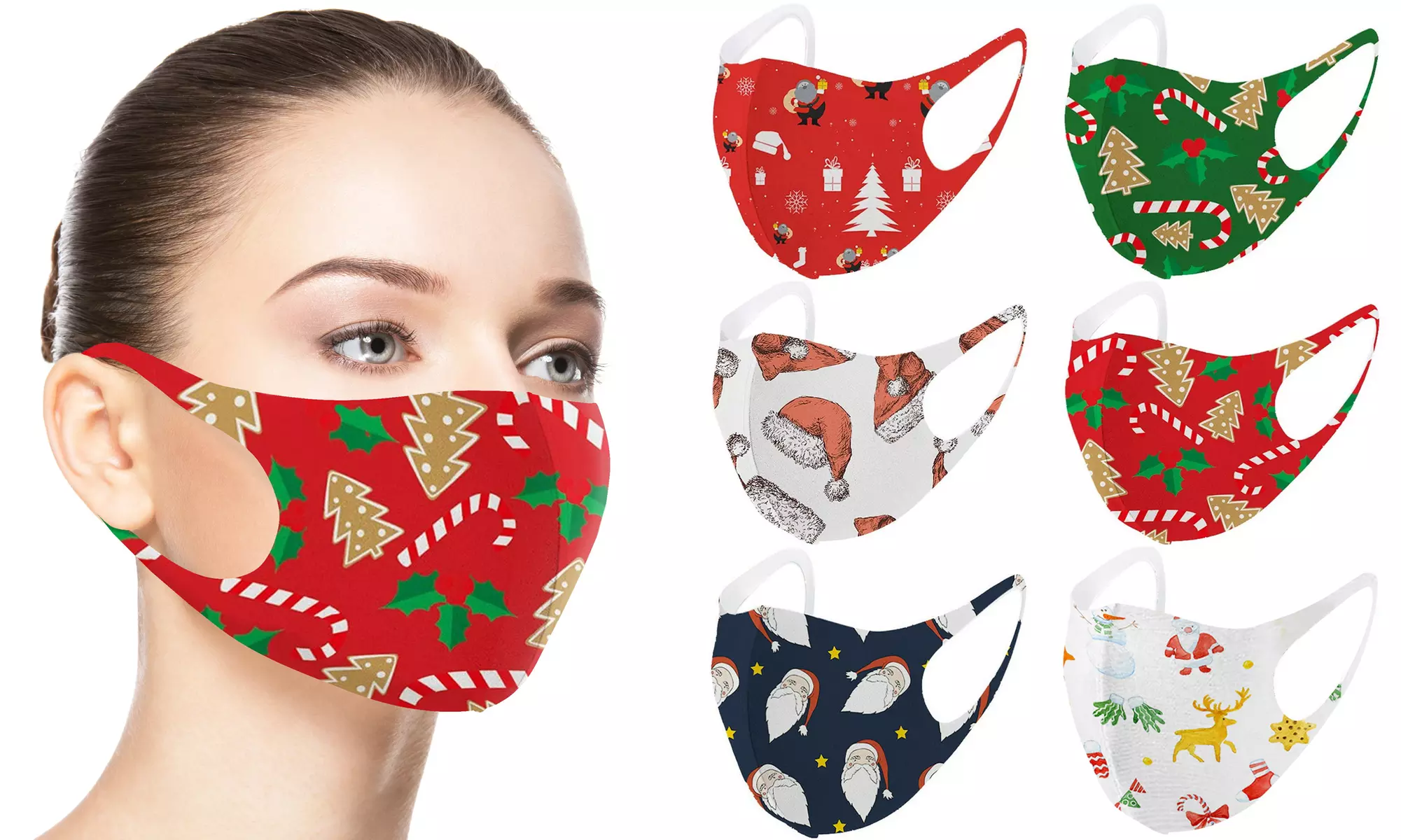 Fun Prints Reusable Holiday-themed Fabric Face Masks (6-Pack) - Primary Image