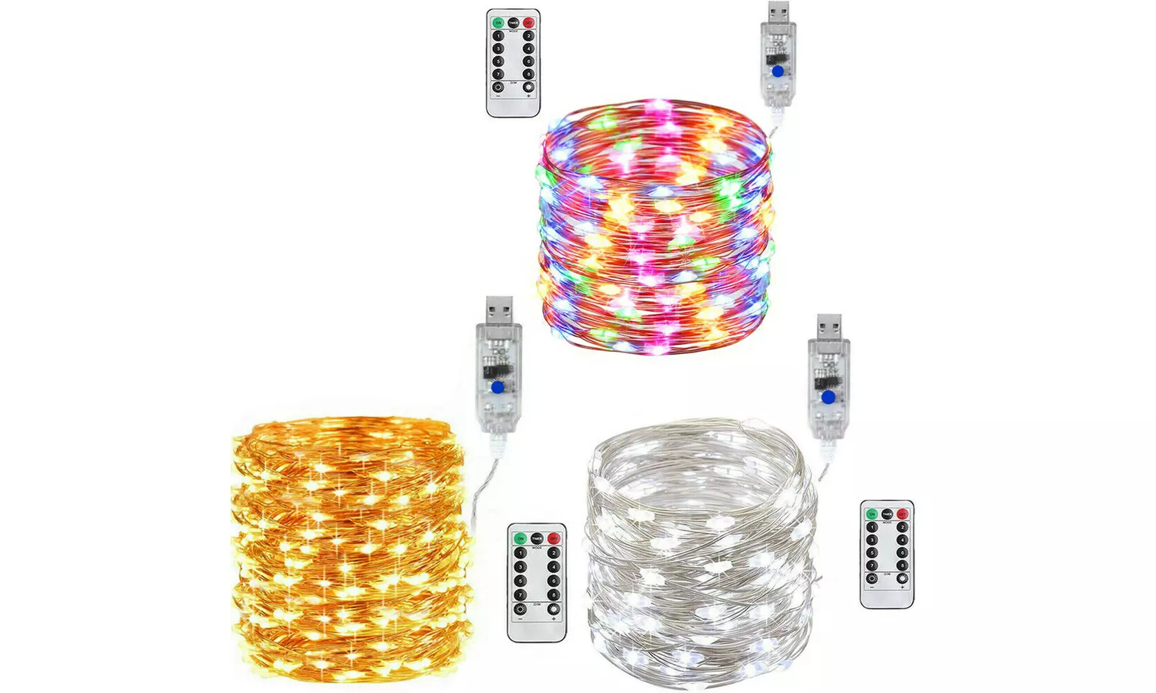 USB 2 Pack 100 White LED 8 Modes String Christmas Fairy Lights 