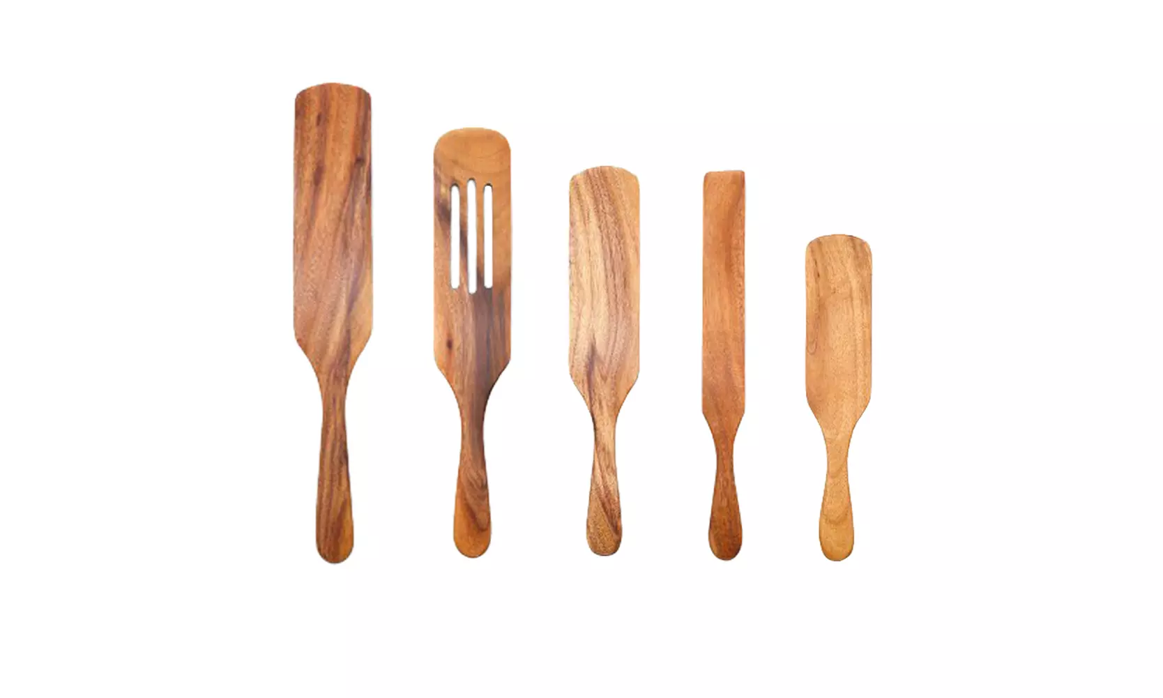 US 1-2 Set of 5 Pcs Nice-nook Spurtles Cook Kitchen Tool Wooden Non Stick Spoon - Primary Image