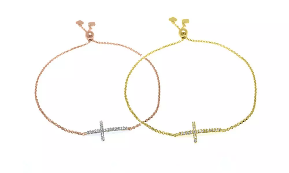 Italian 18k Gold or Rose Gold Adjustable Cross Bracelet - Primary Image