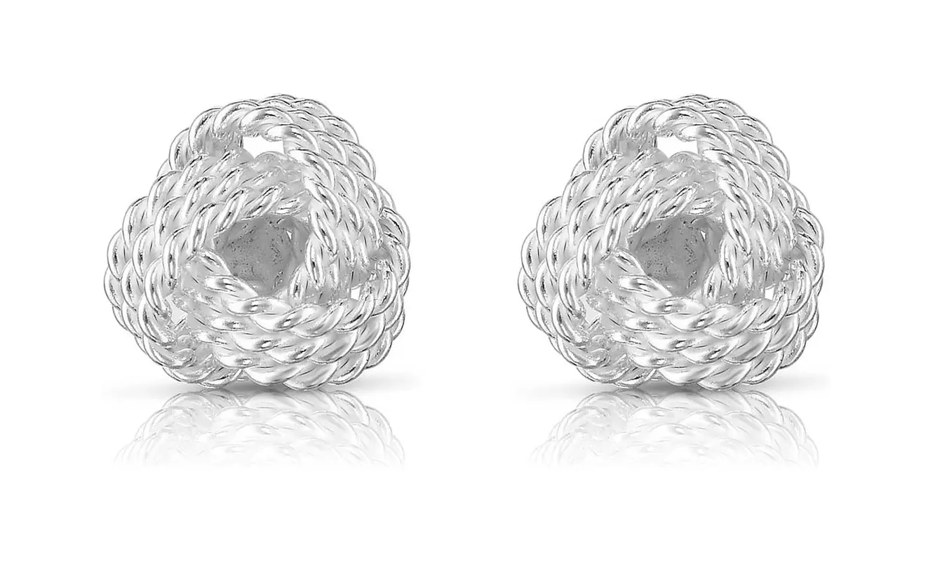 Italian Made 925 Sterling Silver Twist Love Knot Stud Earrings