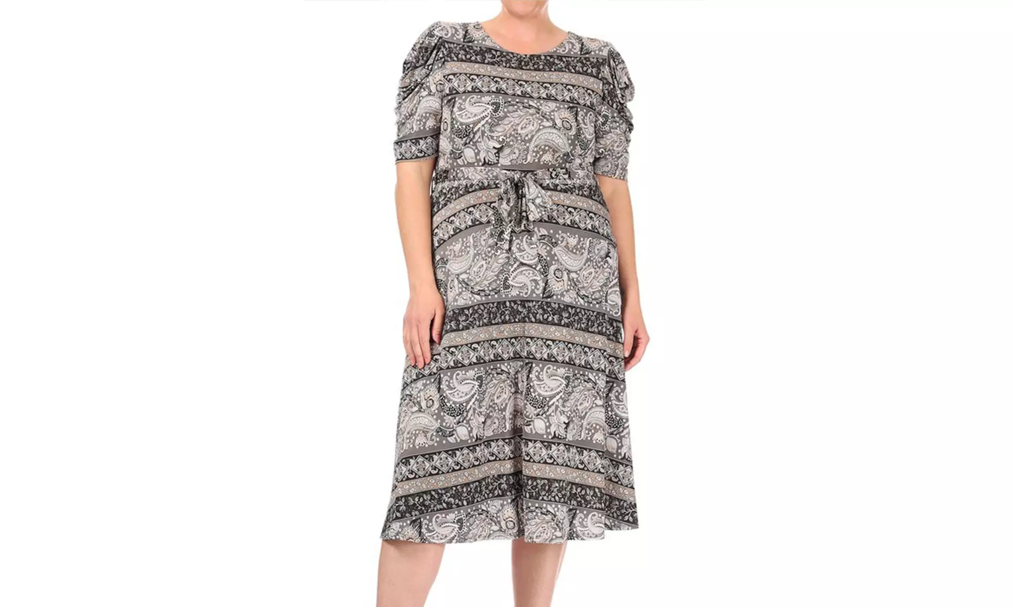 Pattern Print Casual Stretch A-Line Midi Dress - Primary Image