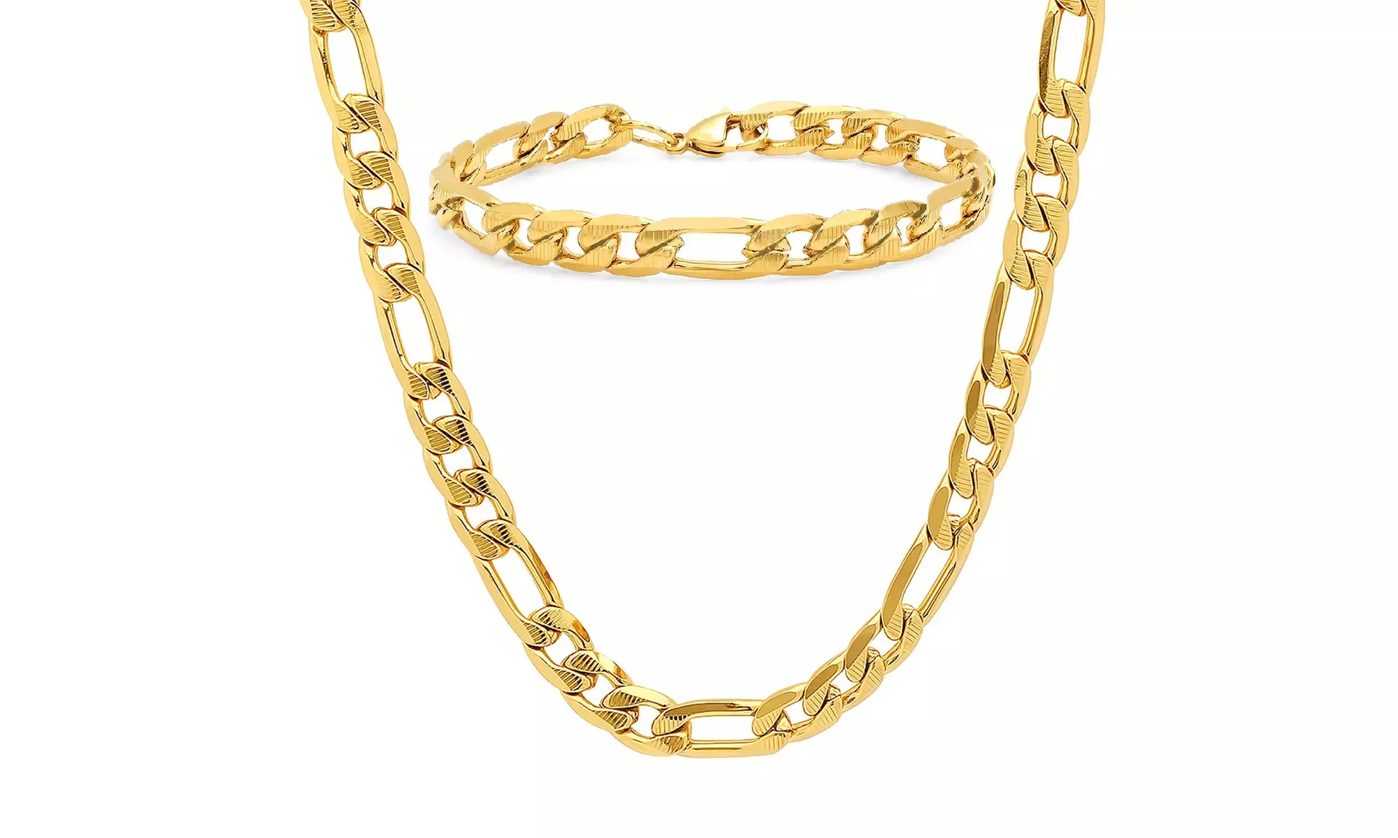 Men's Choice of Stainless Steel Figaro Necklace or Figaro Chain And Bracelet Set