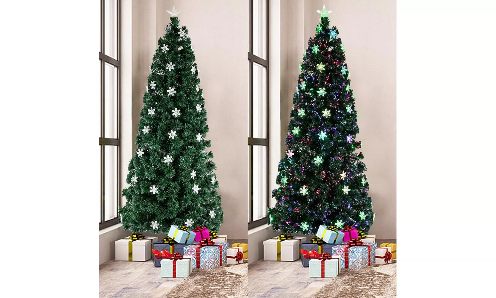 7 FT Artificial Pre-lit Fiber Christmas Tree Optic LED Lights with Iron Stand