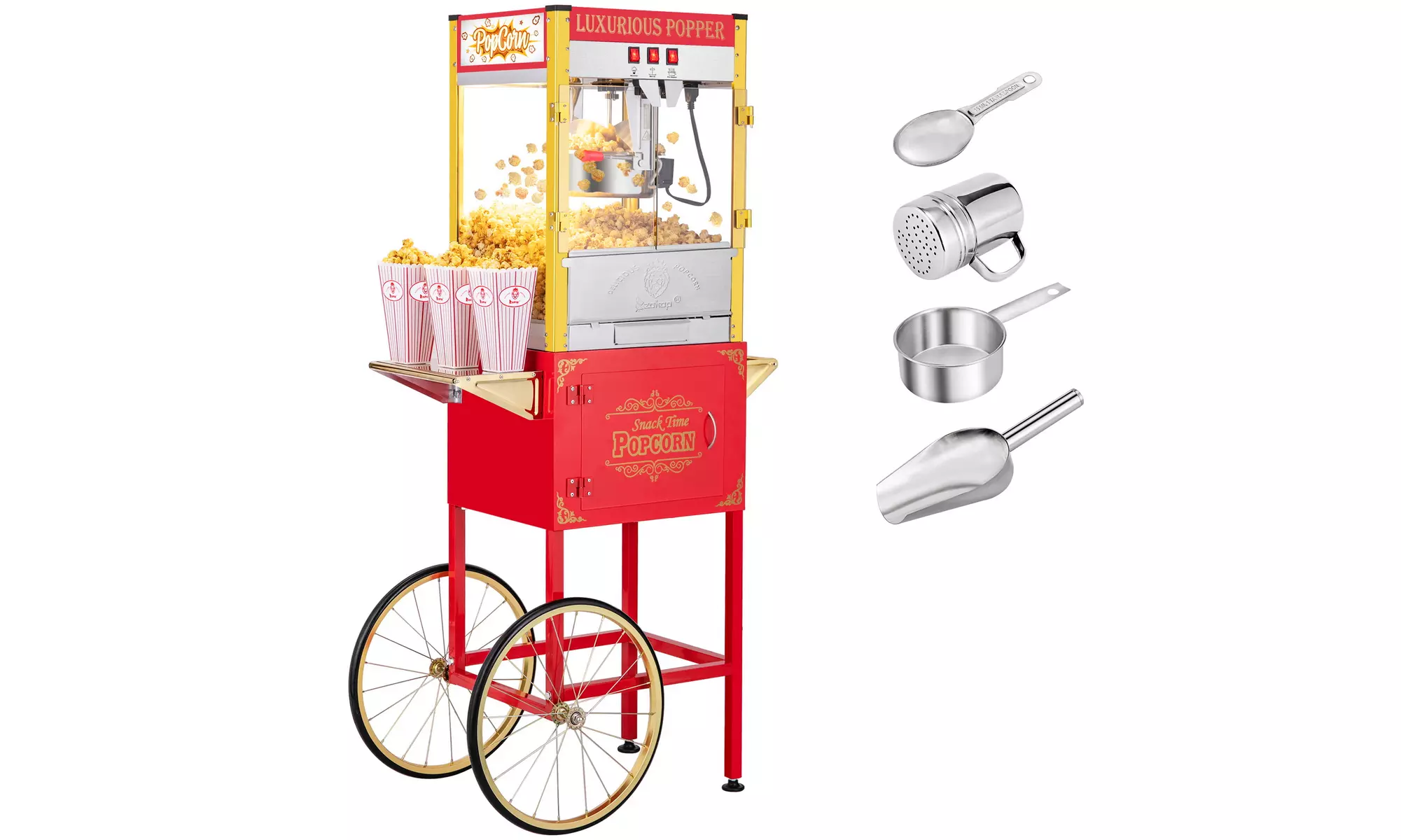 8oz Retro Popcorn Machine Full Machine Theater Style for Party w/Cart(1or2-Door) - Primary Image