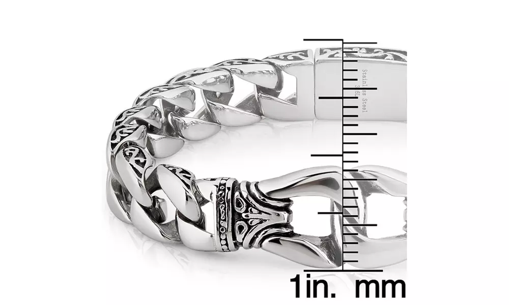 Men's Stainless Steel Fleur de Lis Curb Chain Bracelet - Second Medium