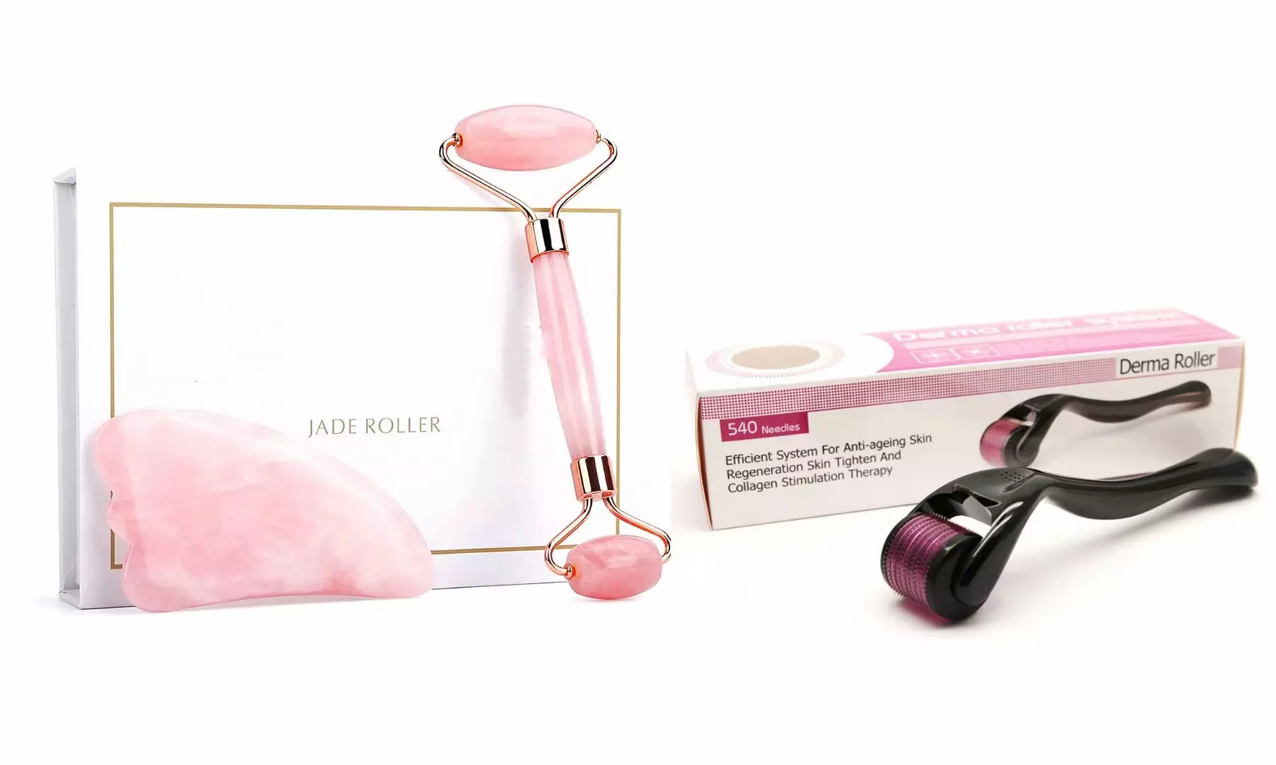 Jade Roller and Gua Sha Set with Derma Roller Face Massager Skin Care Tools - Primary Image