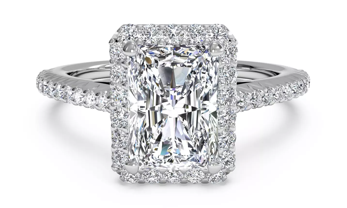 18K White Gold French Cut Halo Engagement Ring with crystals from Swarovski