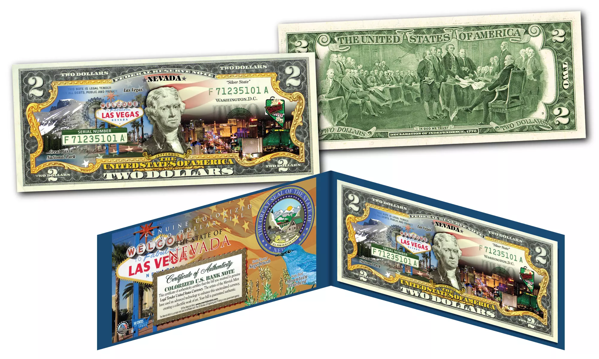 Official Genuine Legal Tender U.S. 2 Dollar Bills Honoring America's 50 States 