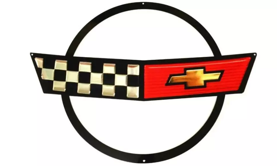 C4 Corvette Crossed Flag Wall Emblem Large Metal Art 84-90 Full 27" x 19" - Primary Image
