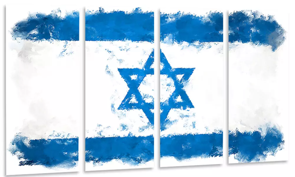 Israel Flag Illustration Flag Painting Metal Wall Art 48x28 4 Panels - Primary Image