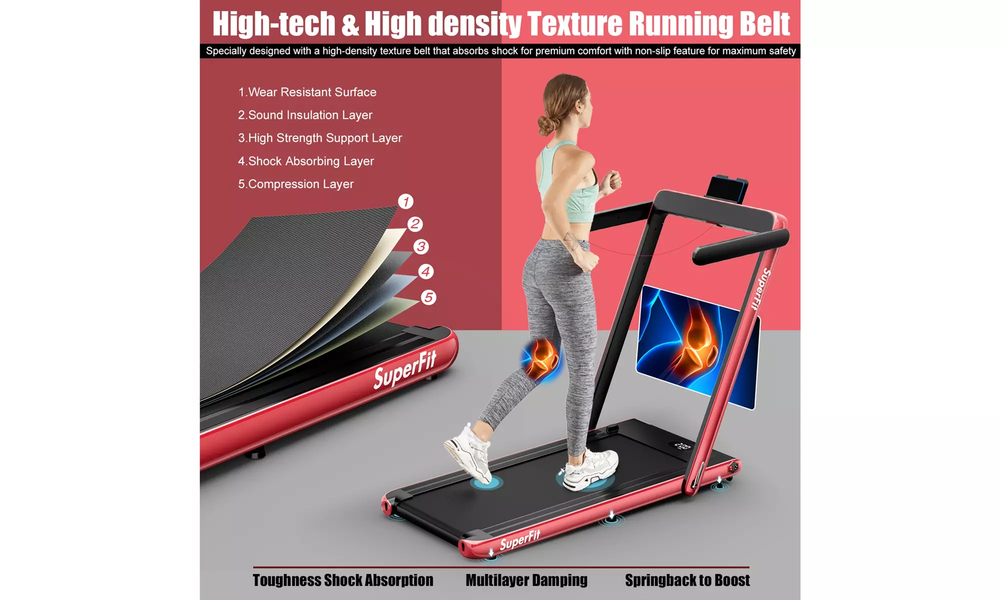 Superfit 2.25HP 2 in 1 Folding Treadmill Speaker Home Gym