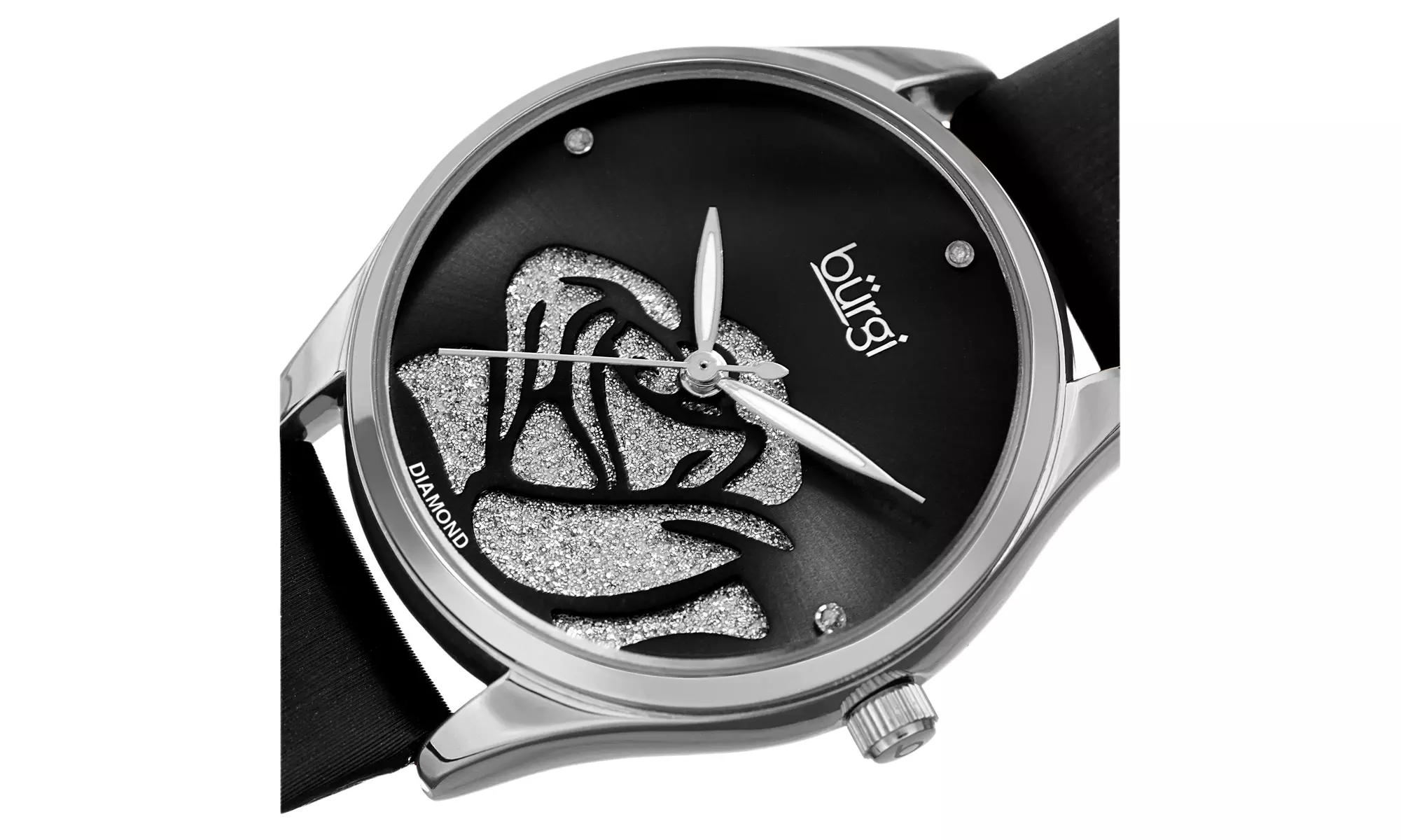 Women's Burgi Crystal Swirl Diamond-Marker Satin Leather-Strap Watch - Second Medium