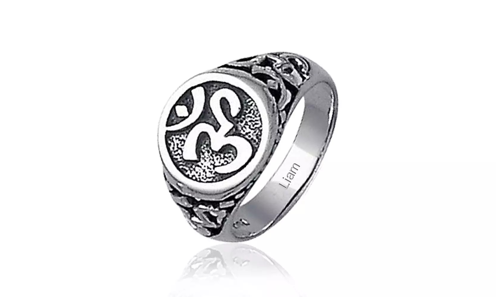 Spiritual Symbol Sanskrit Aum Ohm Om Signet Ring 925 Sterling Silver - Second Medium