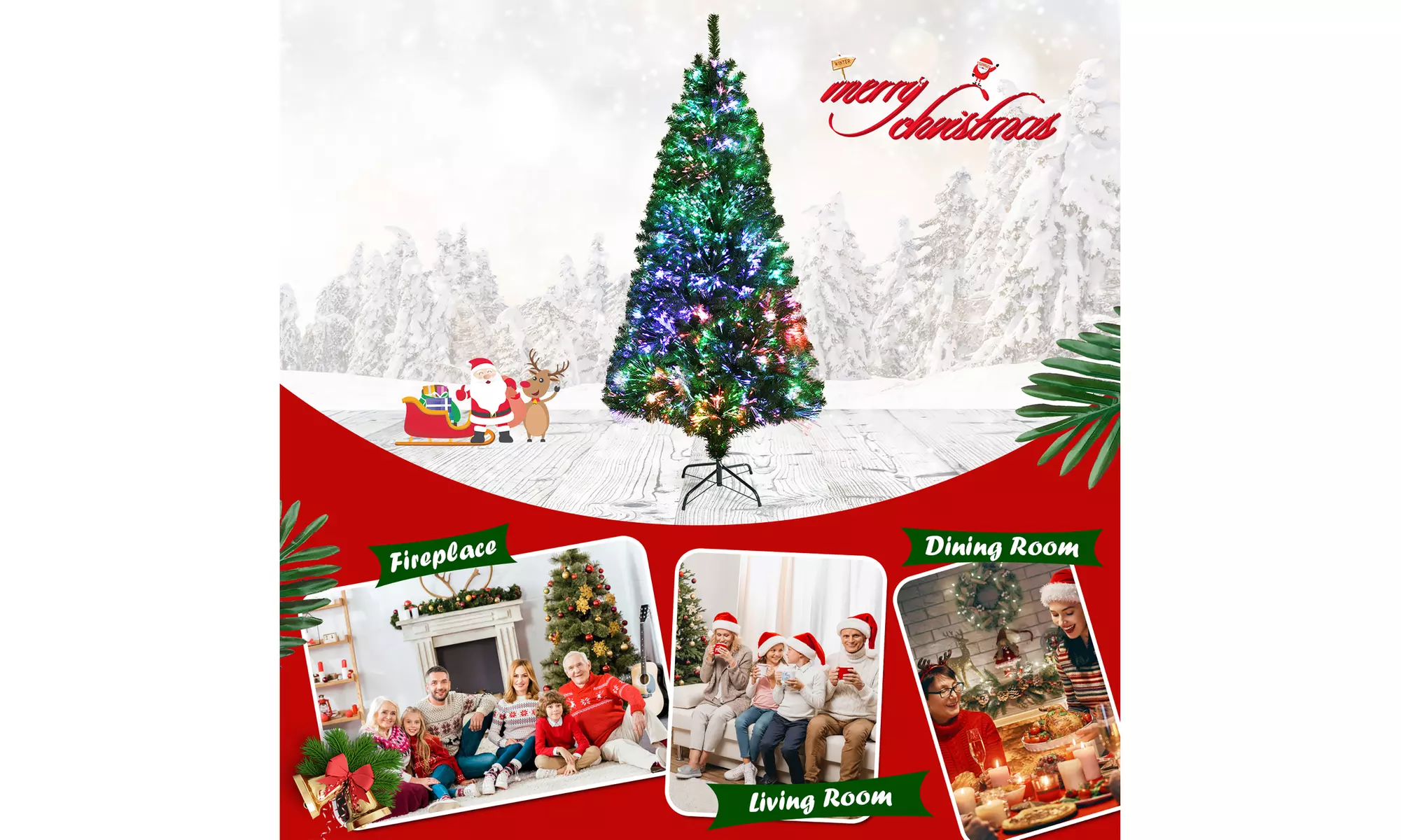 Costway 6ft Pre-lit Fiber Optic PVC Artificial Christmas Tree w/ 617 Branch Tips