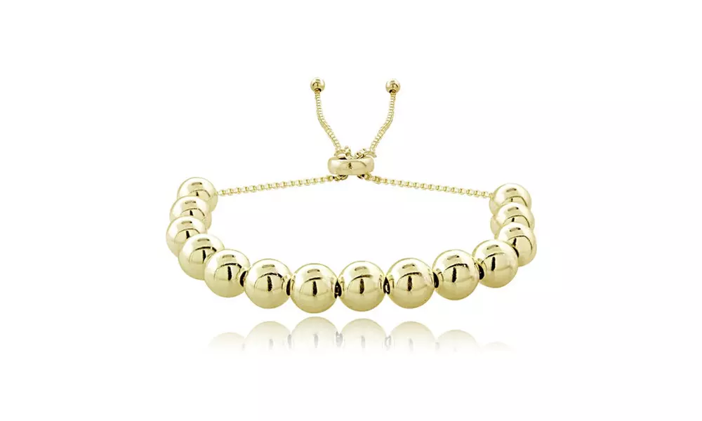 Gold Tone over Sterling Silver Bead Adjustable Bracelet - Primary Image