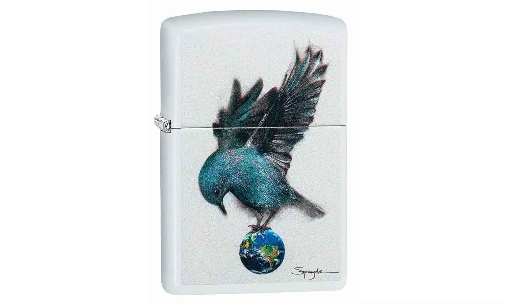 Zippo Spazuk Bluebird Planet Earth, White Matte Genuine Windproof Lighter #49091 - Primary Image