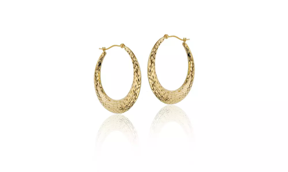14K Yellow Gold Fancy Round Hoop Earring - Second Medium