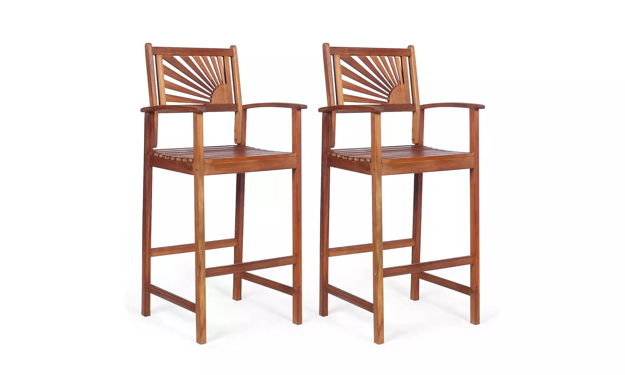 Costway Set of 2 Bar Stools 29inch Acacia Wood Pub Chairs Outdoor w/ Armrests - Primary Image