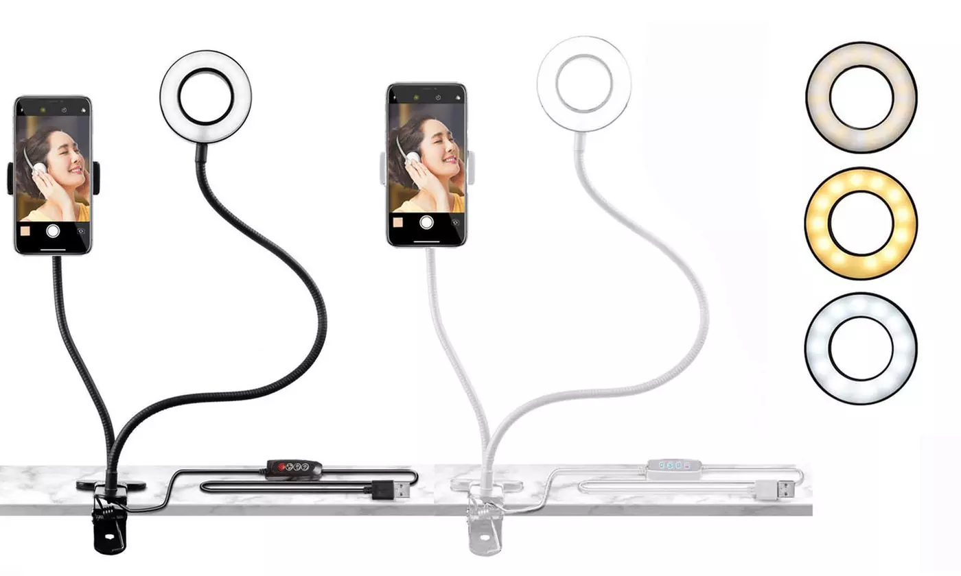 Selfie Ring Light for Live Stream Mini Led Ringlight Phone Mount and Light Kit - Primary Image