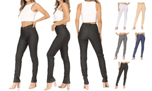 Women's Casual Comfy Slim Pocket Jeggings Jeans Pants with Button