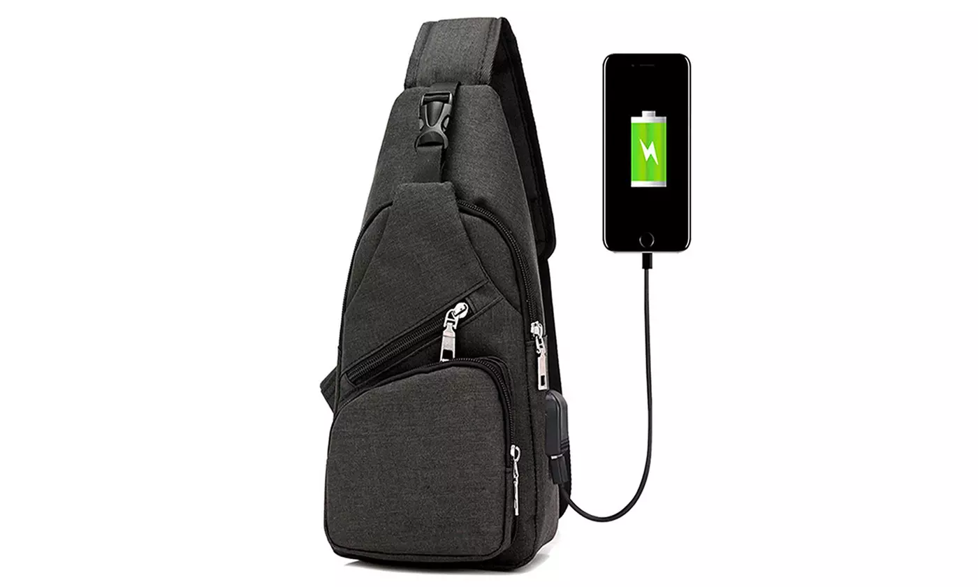 Men Women Messenger Shoulder Bag Sling Chest Pack Crossbody Bag With USB Port
