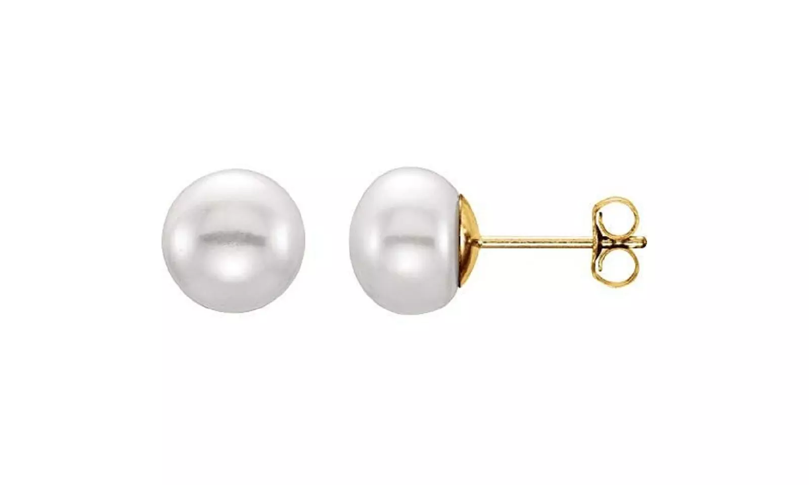 10k yellow Gold Plated 12mm White Freshwater Pearl Stud Earrings - Primary Image