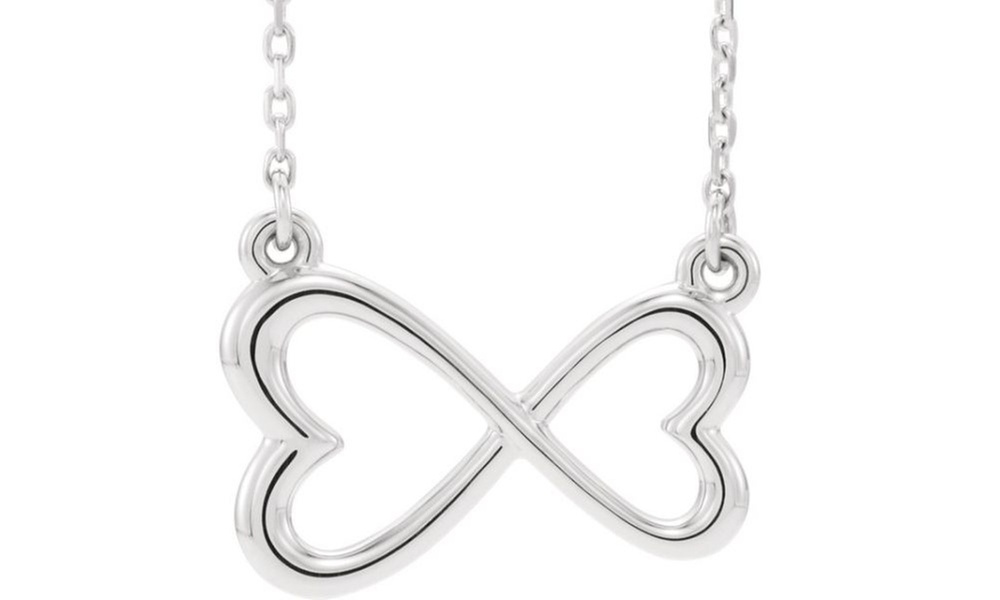 Paris Jewelry Infinity Heart-Design Pendant White Gold-Plated Necklace