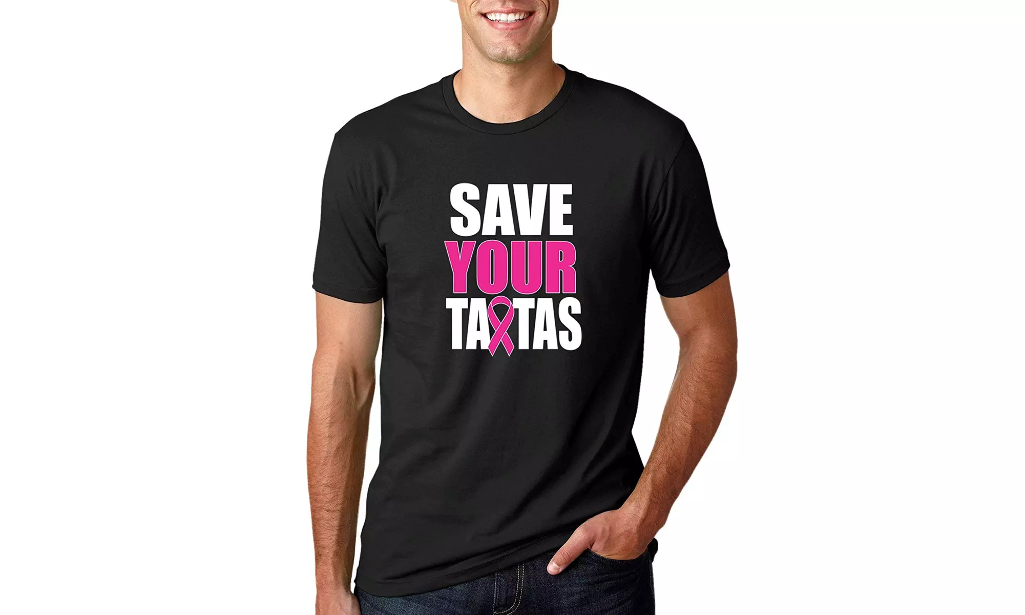 Wild Bobby Save Your Tatas  Mens Breast Cancer Awareness Tee Graphic T-Shirt - Primary Image