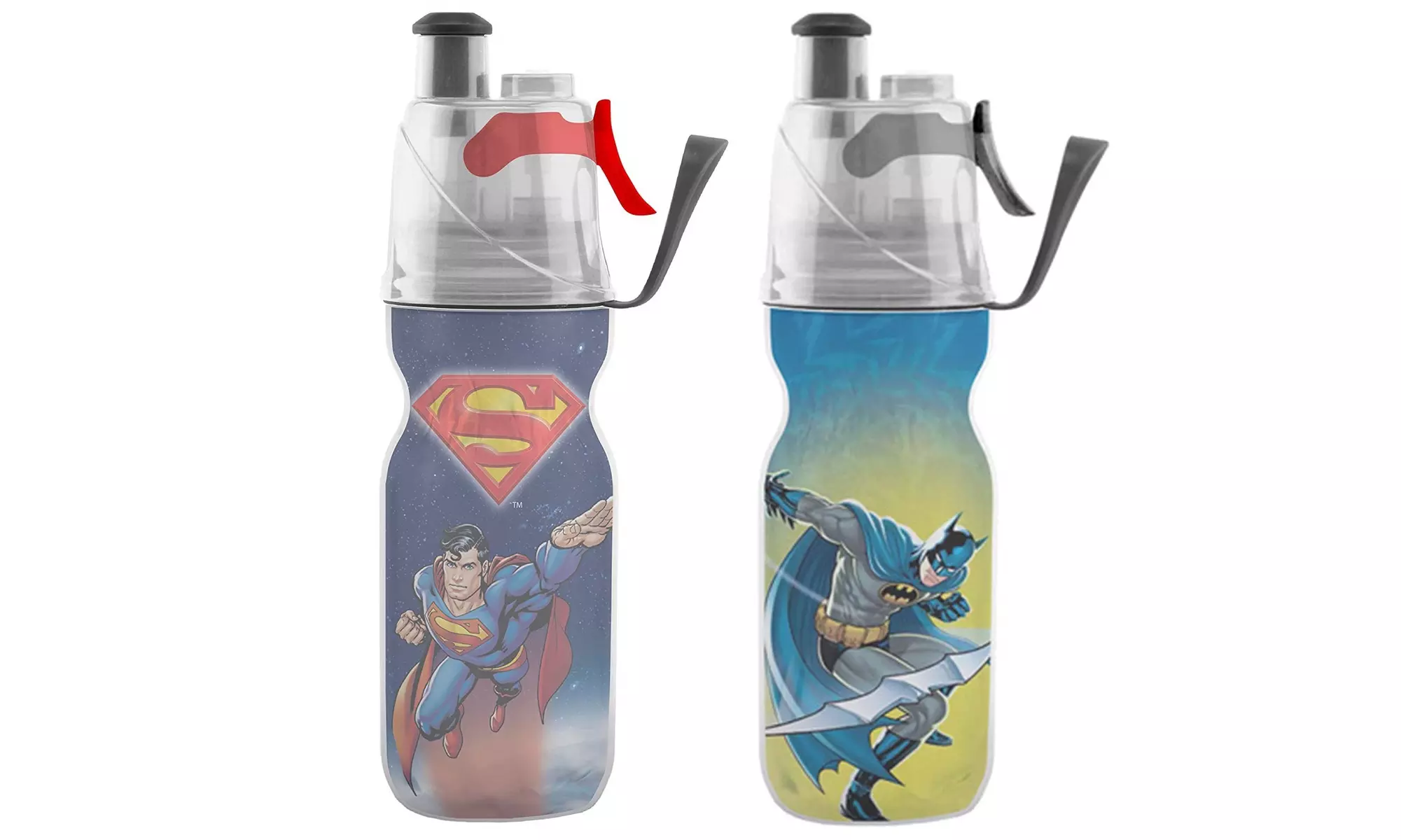 O2COOL Insulated Mist 'N Sip Squeeze Water Bottle, 12 oz, Batman or Superman - Primary Image
