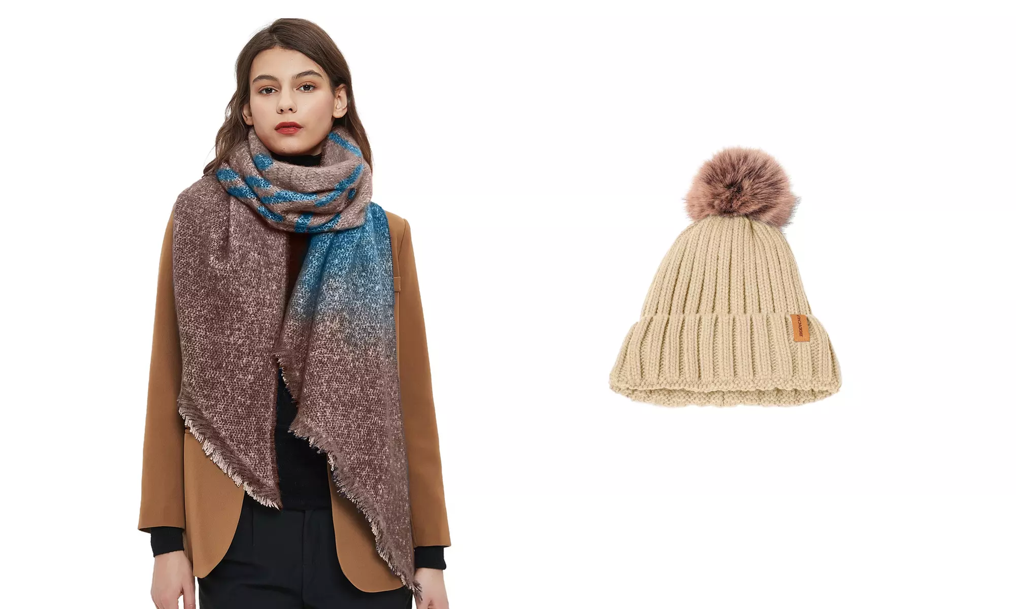 Women Fashion Winter Warm Knitted Hat Beanie Hat Scarf Set