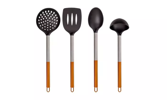 Two Tone 15" Inch Stainless Steel & Nylon Kitchen Gadget Utensil Tool Set