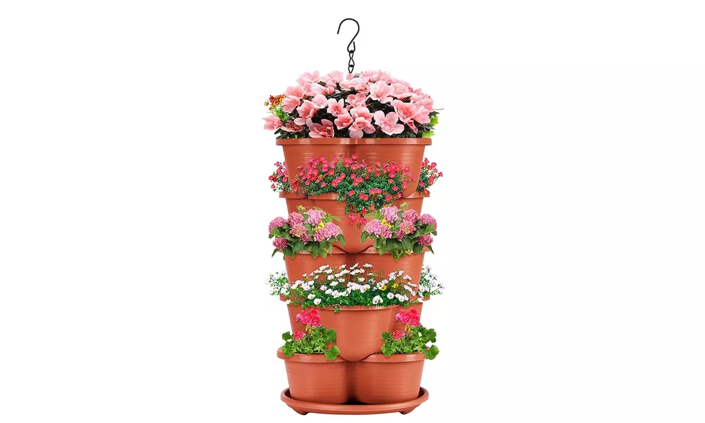 iMounTEK Five-Tier Vertical Stackable Planter Garden Tower Hanging Planter Pots