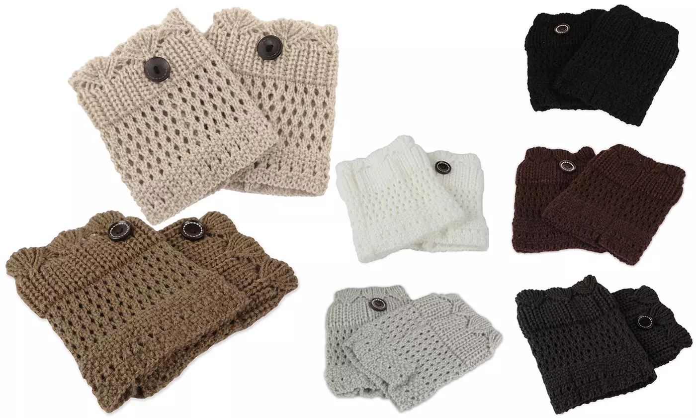 iMounTEK Women's Winter Crochet Knit Boot Button Sock Topper Cuff Leg Warmers