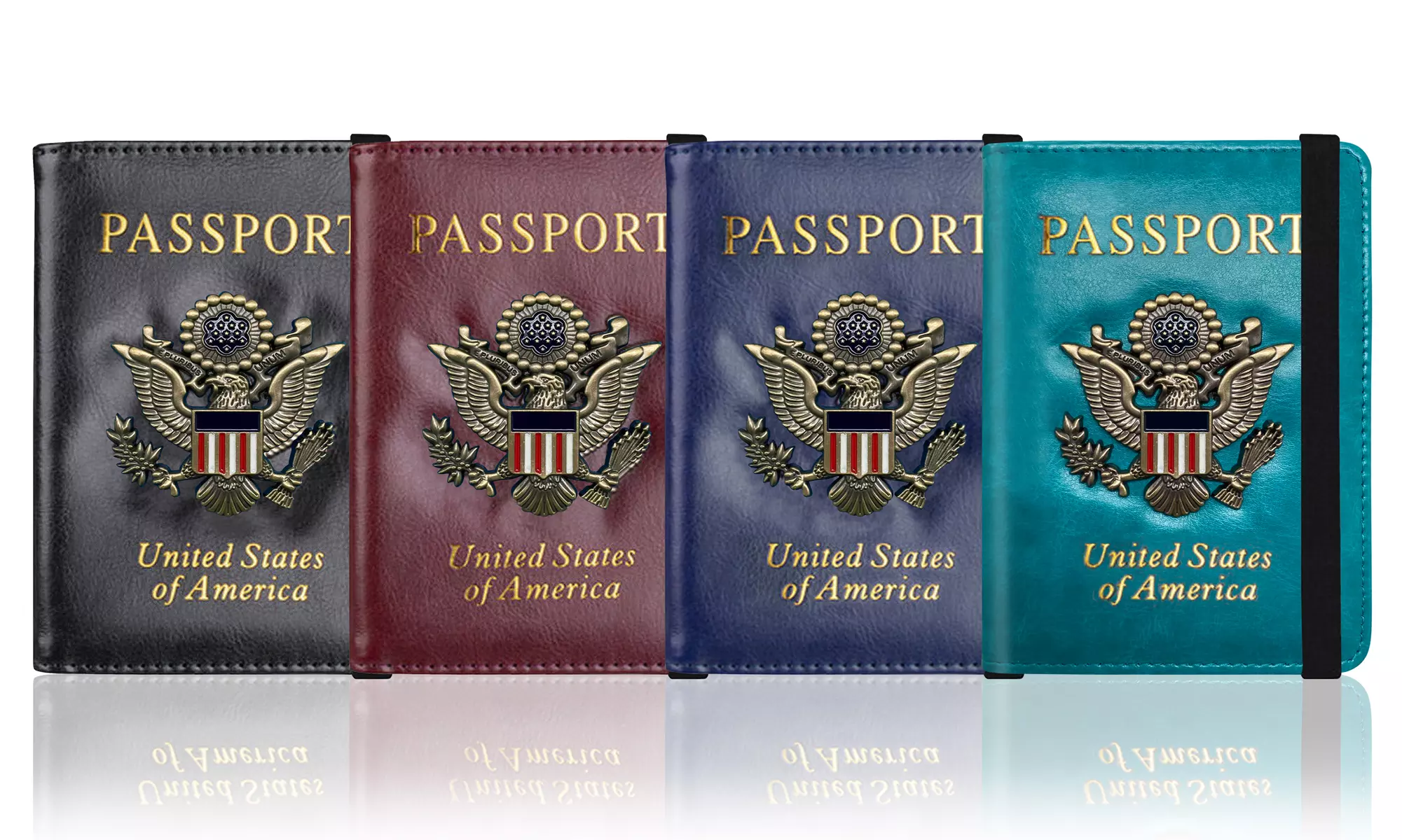 RFID Blocking Leather Passport Wallet With Vaccination Card Slot & Elastic Strap - Primary Image