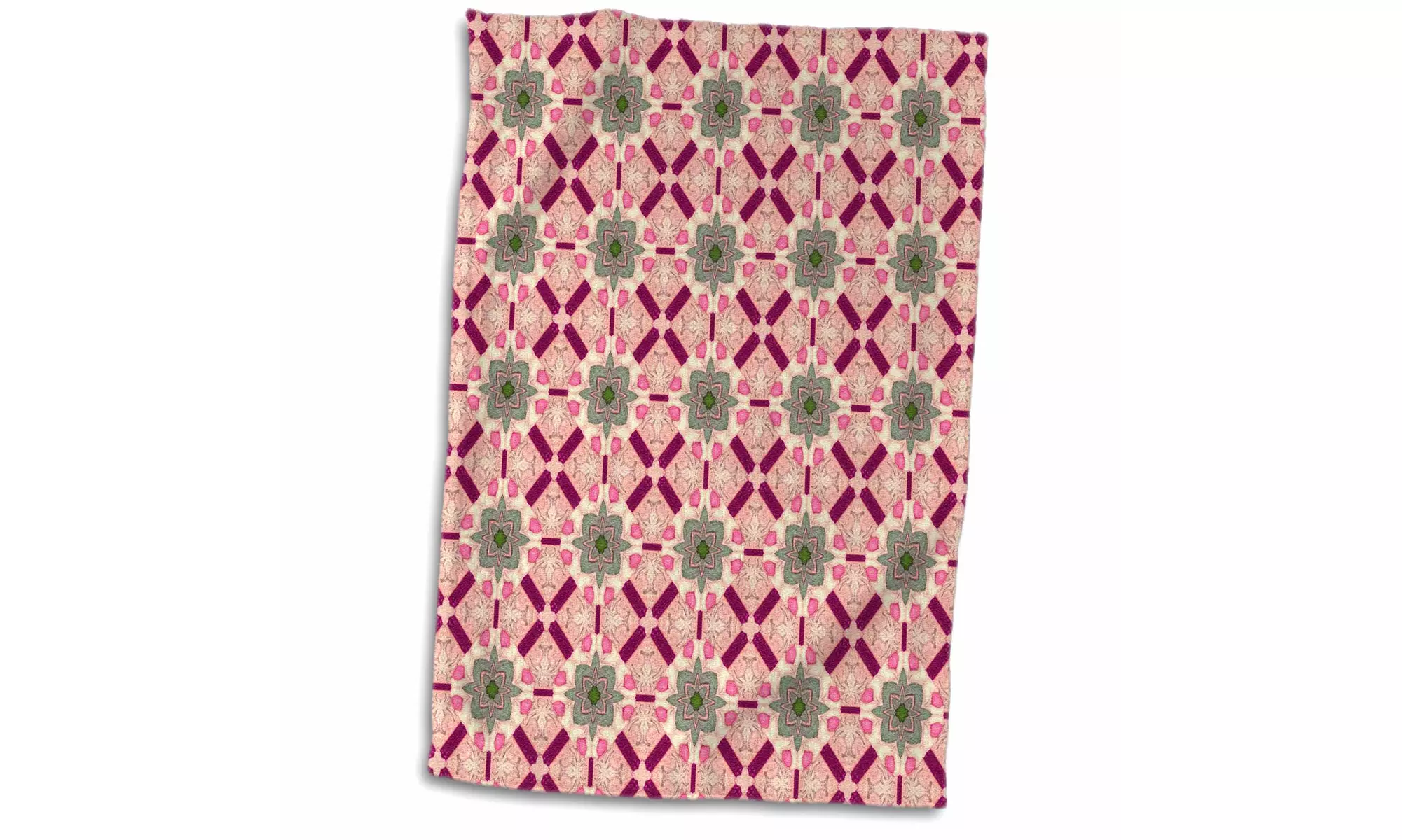  Towel - Shades of pink,burgundy,green bold geometric flowers and shapes pattern - Primary Image