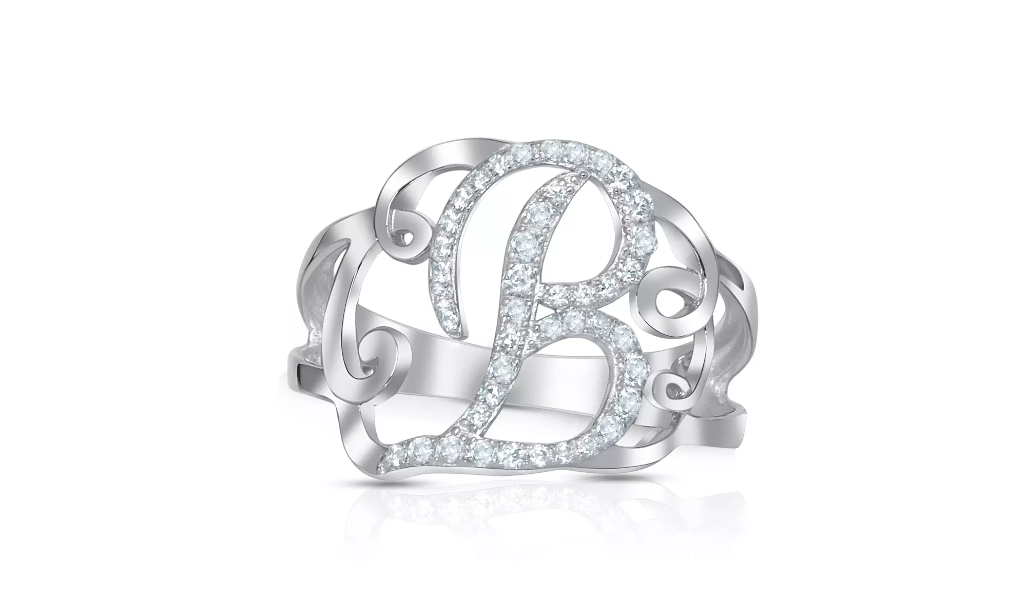 Crystal Monogram Ring in Sterling Silver