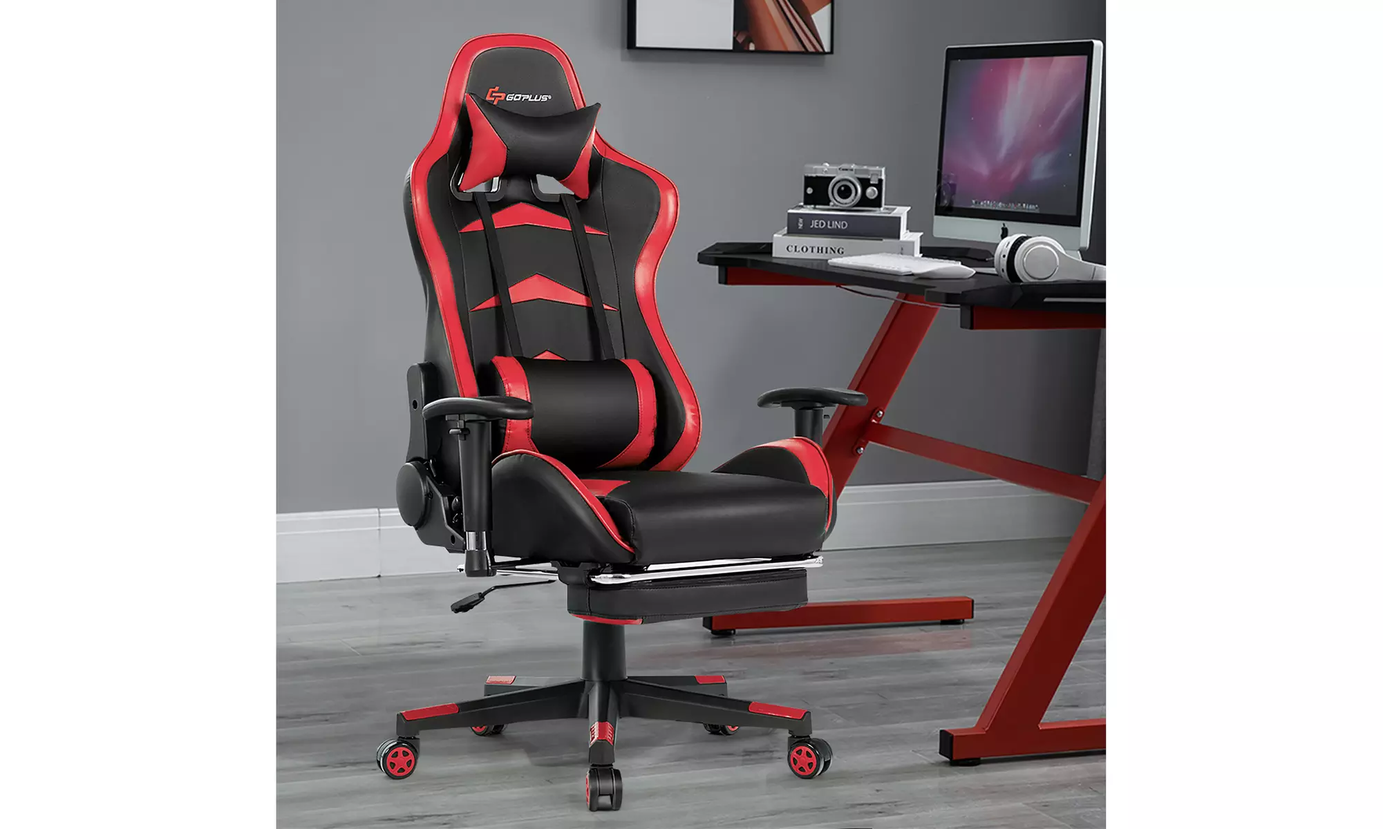 Goplus Massage Gaming Chair Reclining Swivel Racing Office Chair with Footrest