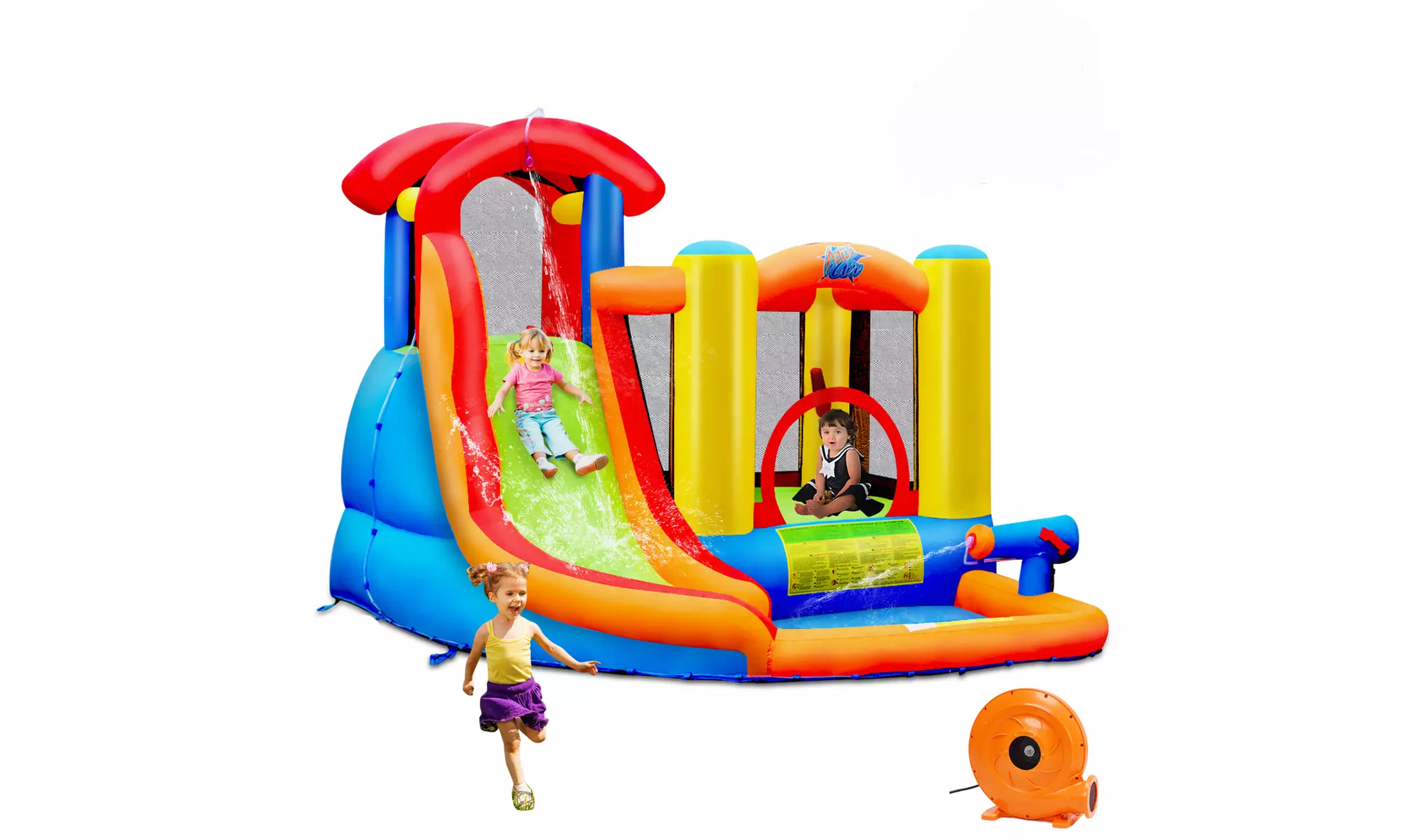 Inflatable Bounce House Kid Water Splash Pool Slide Jumping Castle w/740W Blower - Primary Image