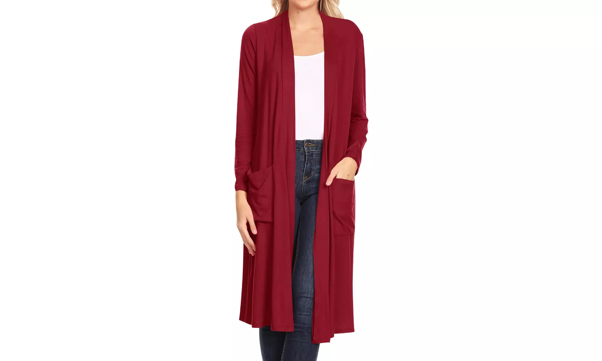 Women's Casual Open Front Side Pockets Solid  Long Cardigan