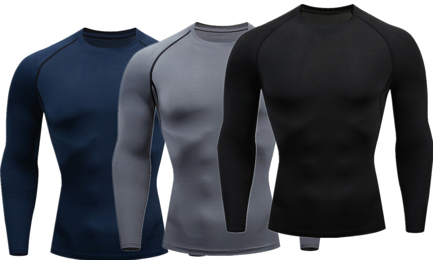 Men's Compression Shirts Long Sleeve Athletic Workout Tee Tops Sports Baselayers