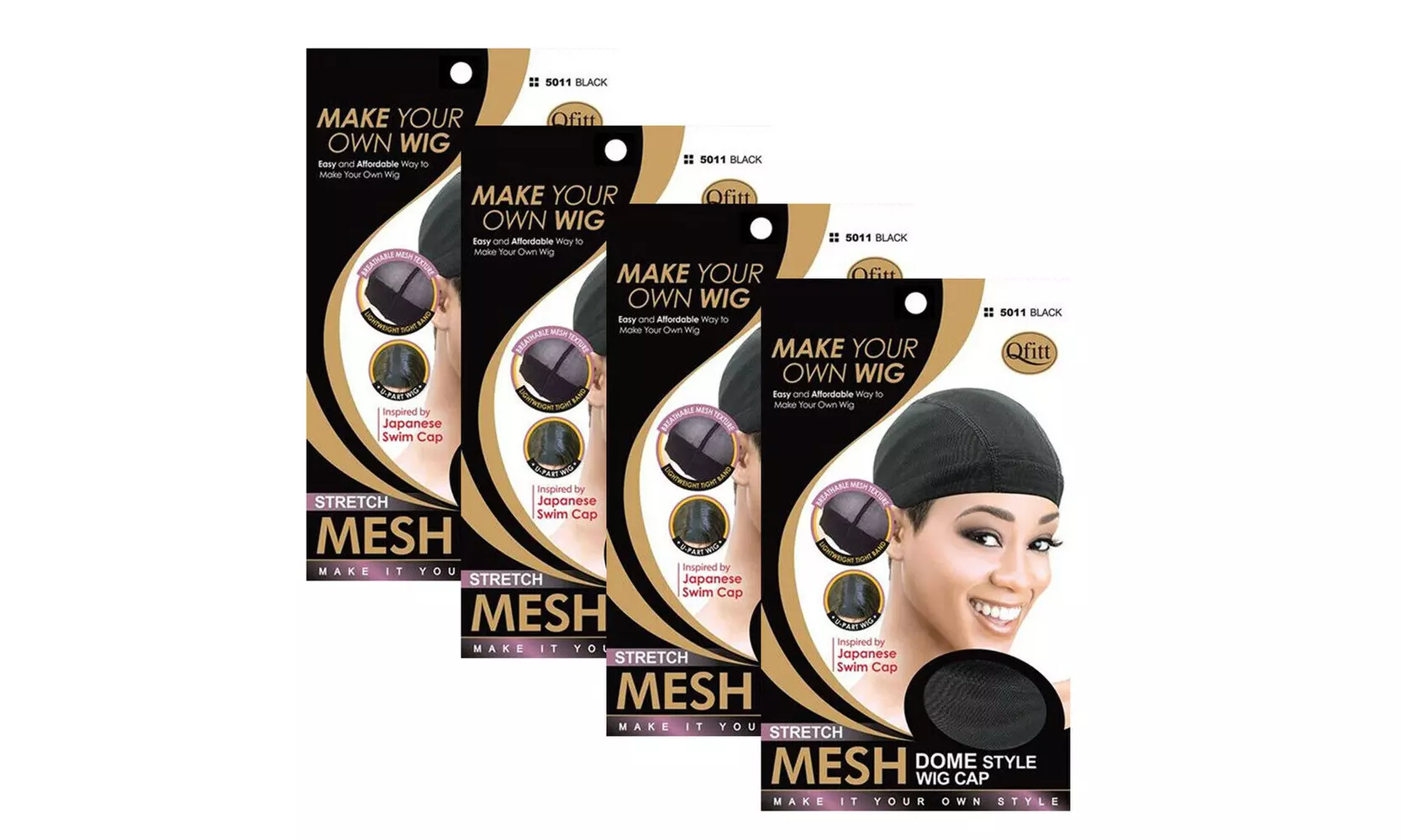 Stretch MESH Dome Style Wig Cap MAKE OWN YOUR WIG 5011 BLACK 4 PACK - Primary Image