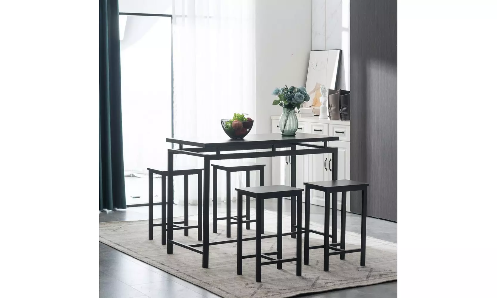 Bar Table Set, Bar Table with 4 Bar Stools,Kitchen Counter with Bar Chairs - Primary Image