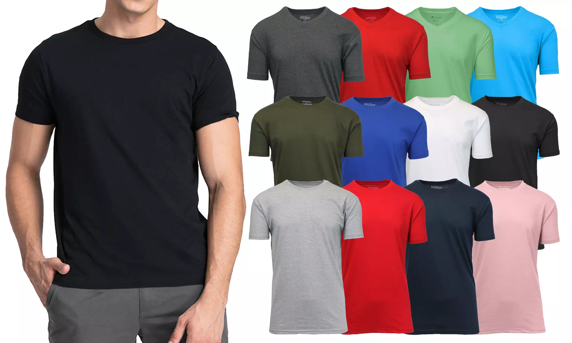 Men's Short Sleeve Crew Neck or V-Neck Classic Fitted Tees (Sizes, S-5XL)