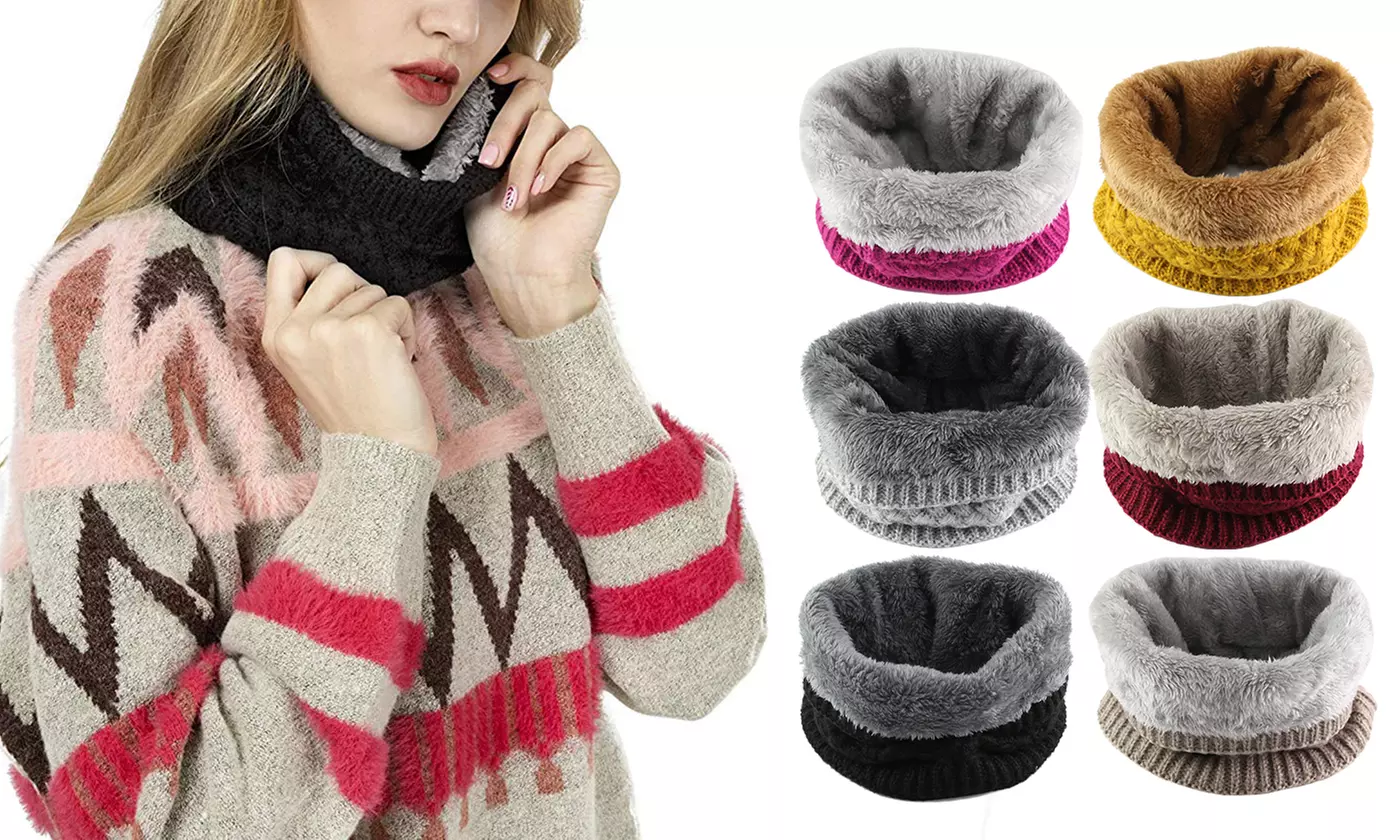 Soft Fleece Lined Thick Winter Circle Windproof Scarf Neck Warmer Wrap - Primary Image